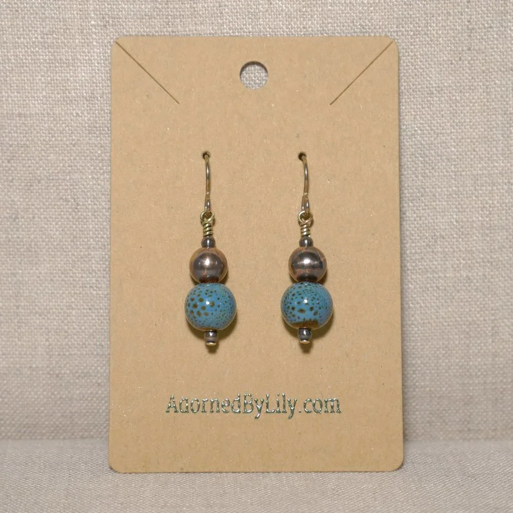 Hand Crafted Handmade Earrings Modern Ceramic & Copper Dangle Earrings - Picture 2 of 4